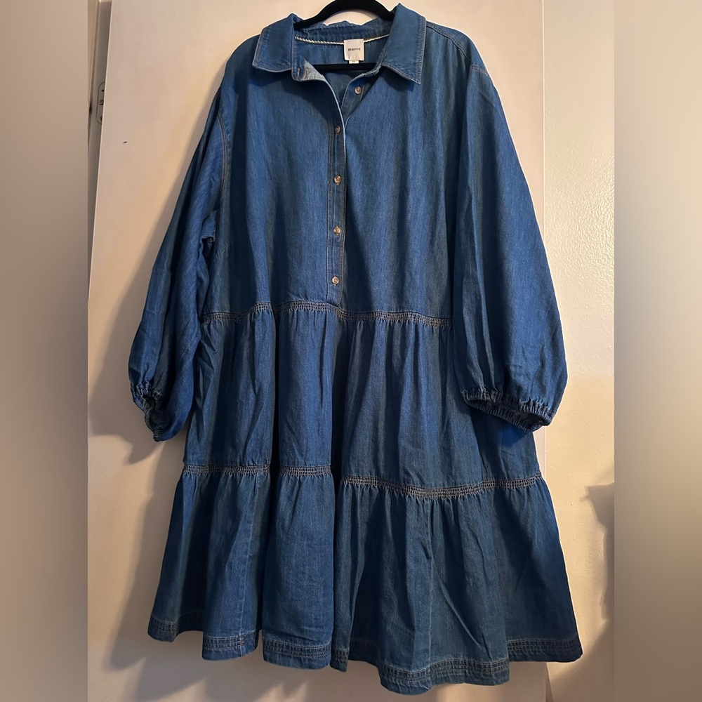 The Bettina Denim Tiered Mini Shirt Dress by Maeve